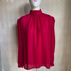 Vintage 1980s Red Statement Blouse - Vintage Made in Korea - Embossed Top S/M